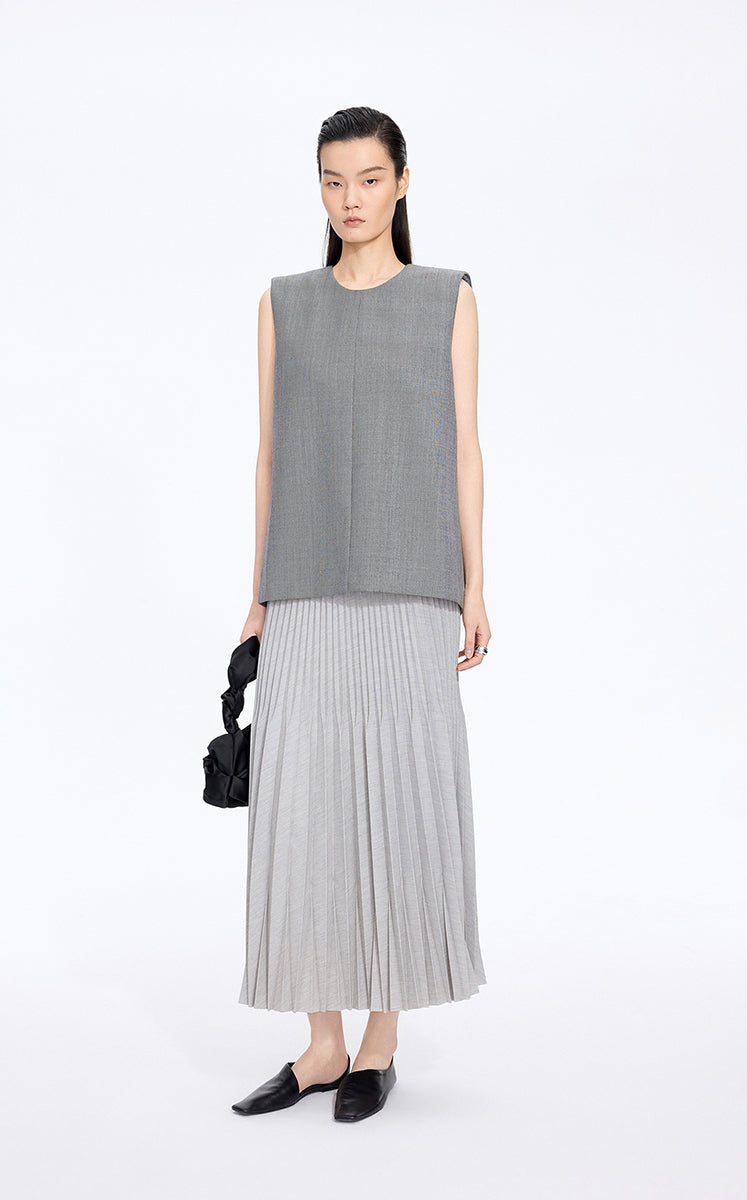 Shirt / JNBY Round Neck Sleeveless Zip-Back Top Black & White Stripe Check