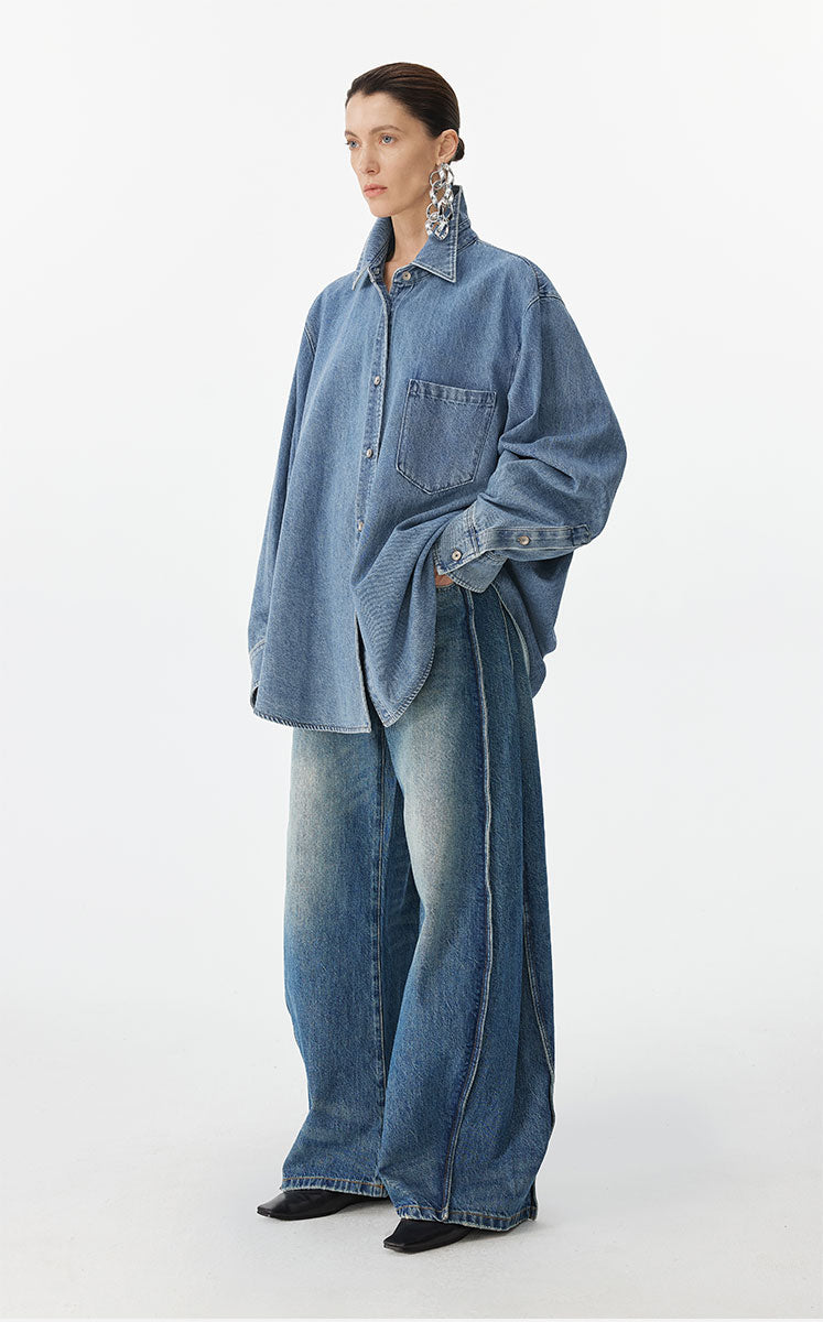 Shirt / JNBY Ruched Oversized Long-Sleeve Shirt Blue