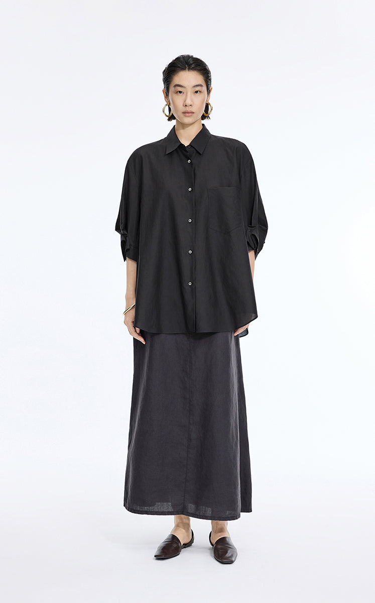 Shirt / JNBY Silk Cotton Oversized Short Sleeve Shirt Black