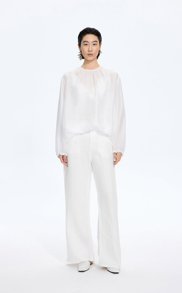 Shirt / JNBY Silk Loose Fit Long Sleeve Shirt Off White