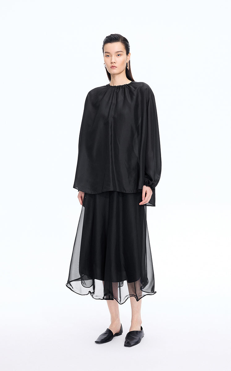 Shirt / JNBY Silk Loose Fit Long Sleeve Shirt Black