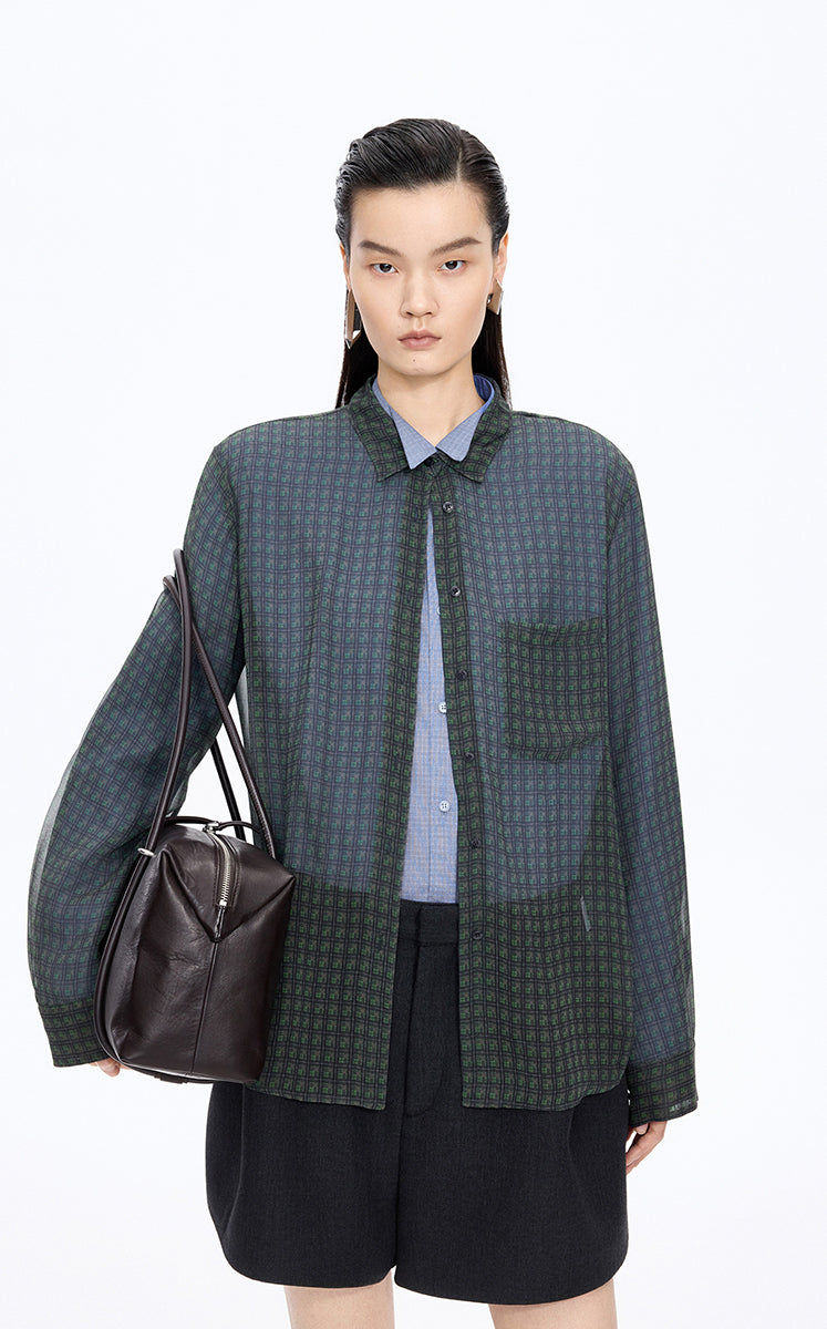 Shirt / JNBY Silk Mini Check Relaxed Shirt