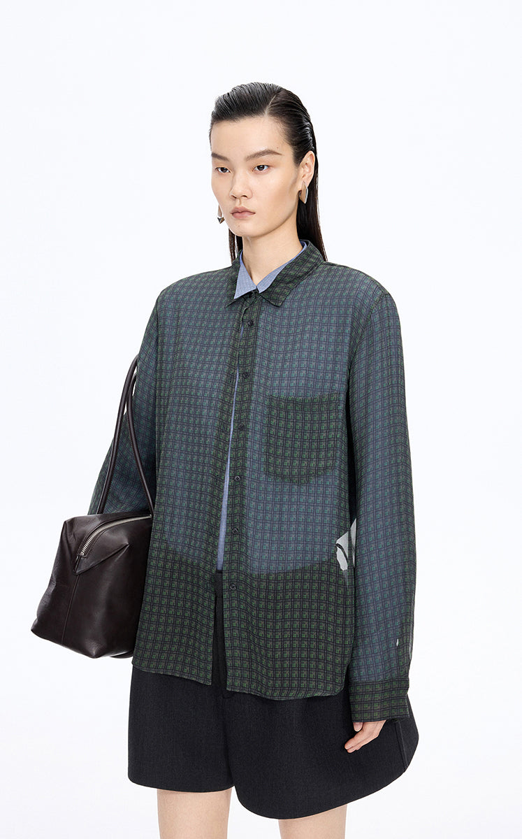 Shirt / JNBY Silk Mini Check Relaxed Shirt