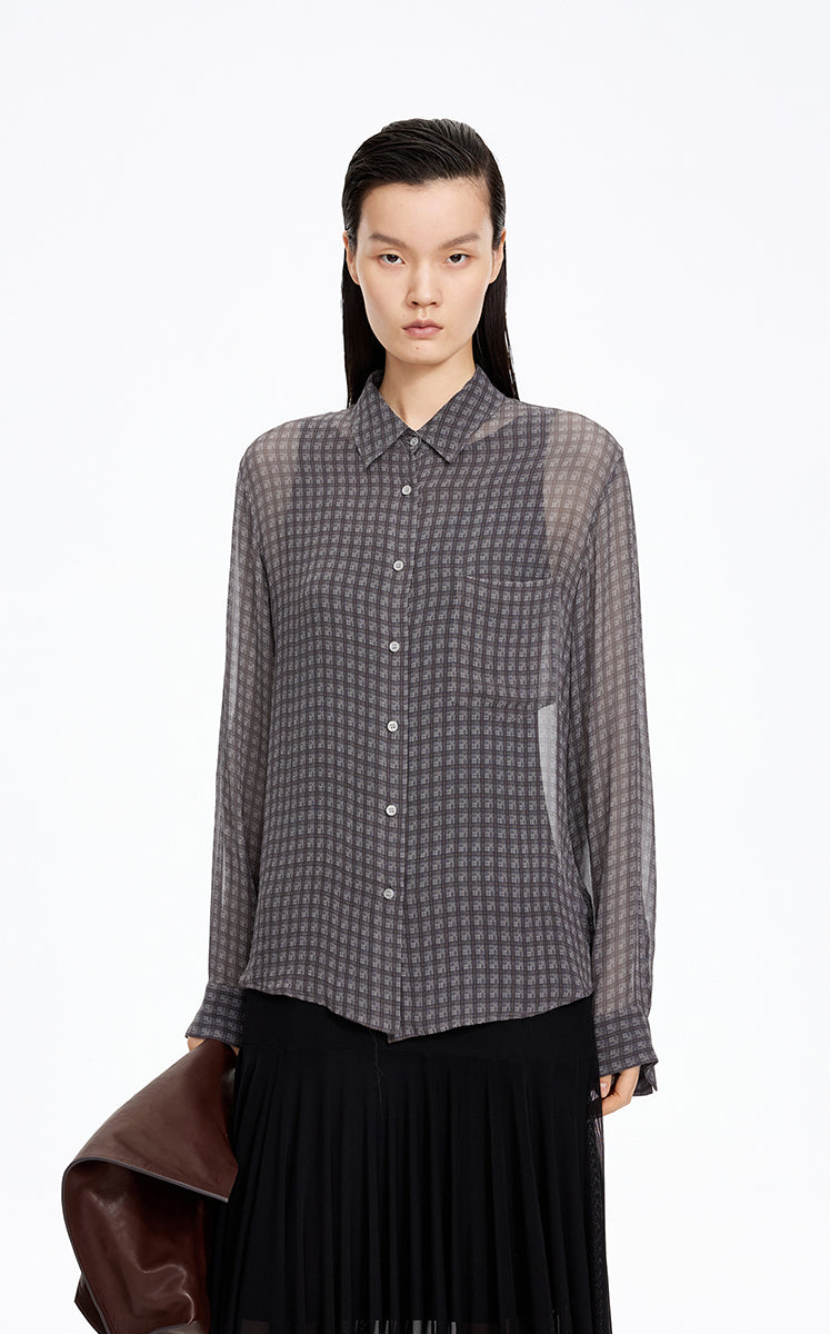Shirt / JNBY Silk Mini Check Relaxed Shirt