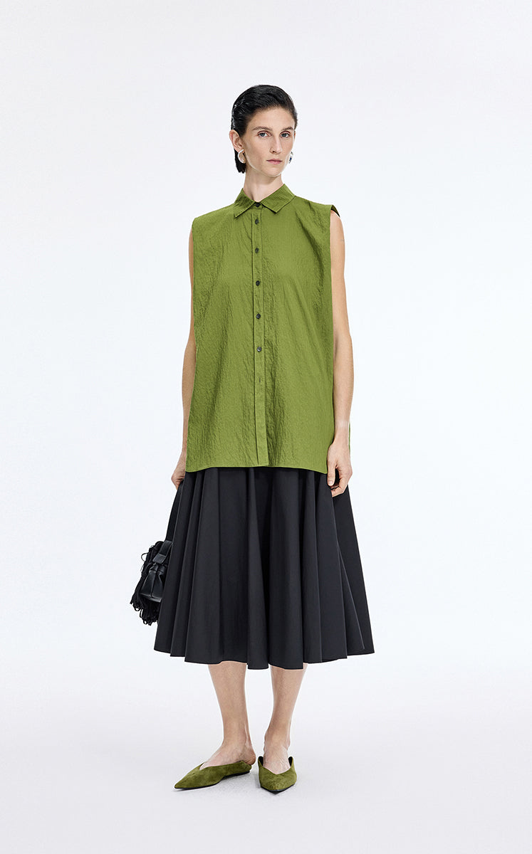 Shirt / JNBY Textured Modal Sleeveless Shirt Olive Black