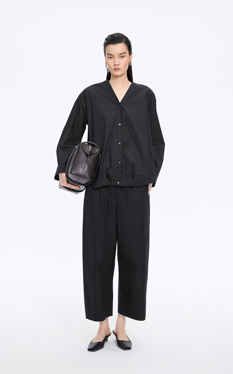 Shirt / JNBY V-Neck Poplin Oversized Shirt Black