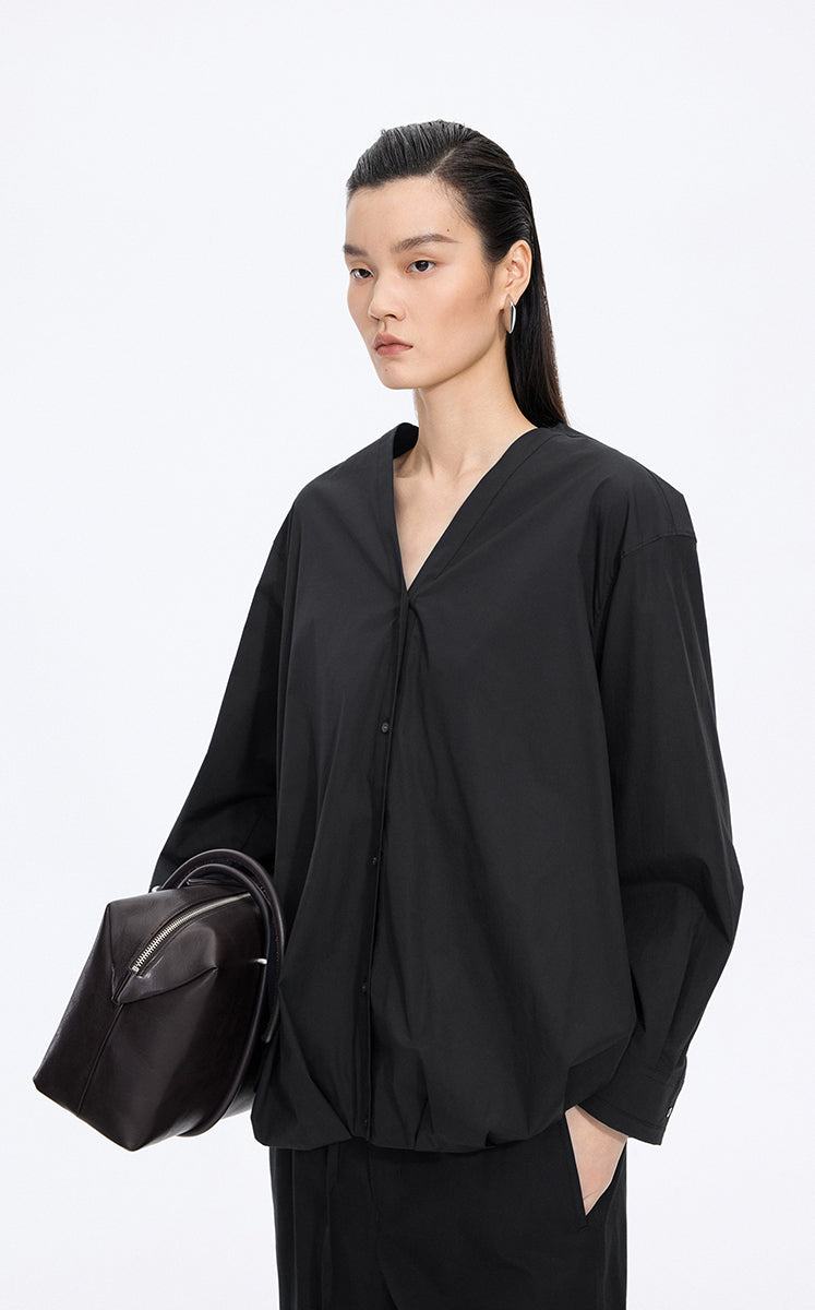 Shirt / JNBY V-Neck Poplin Oversized Shirt