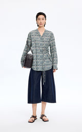 Shirt / JNBY V-neck Liberty Bird Print Cotton Shirt