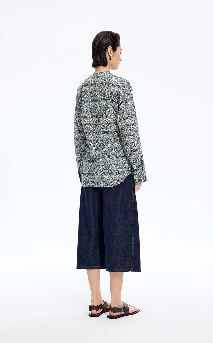 Shirt / JNBY V-neck Liberty Bird Print Cotton Shirt