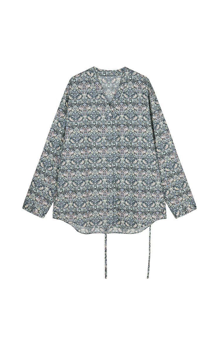 Shirt / JNBY V-neck Liberty Bird Print Cotton Shirt