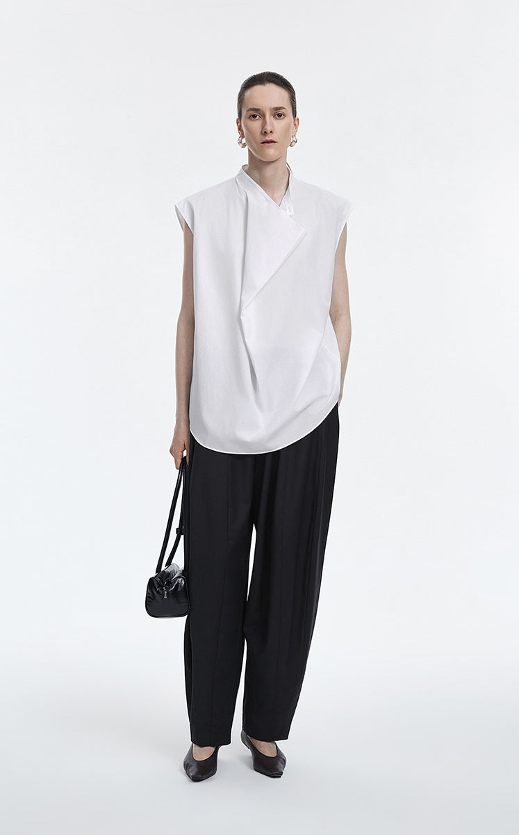 Shirt / JNBY Cotton Poplin Draped Sleeveless Oversize Top Full Bleach