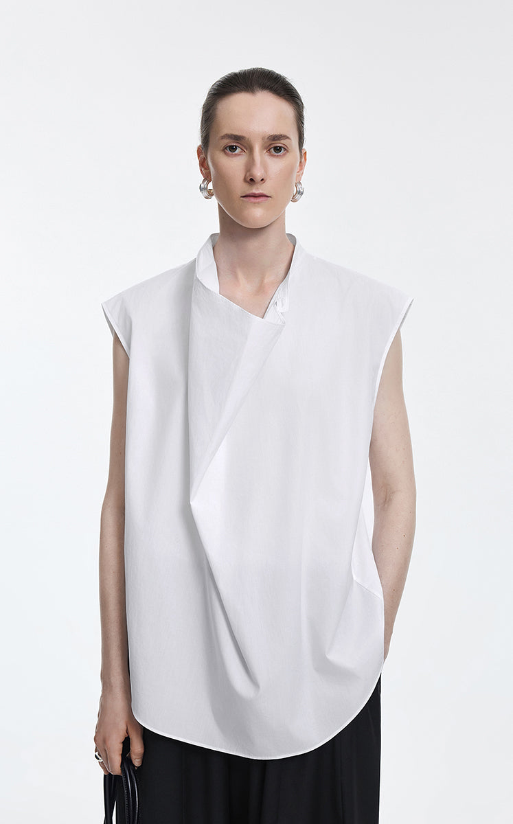Shirt / JNBY Cotton Poplin Draped Sleeveless Oversize Top