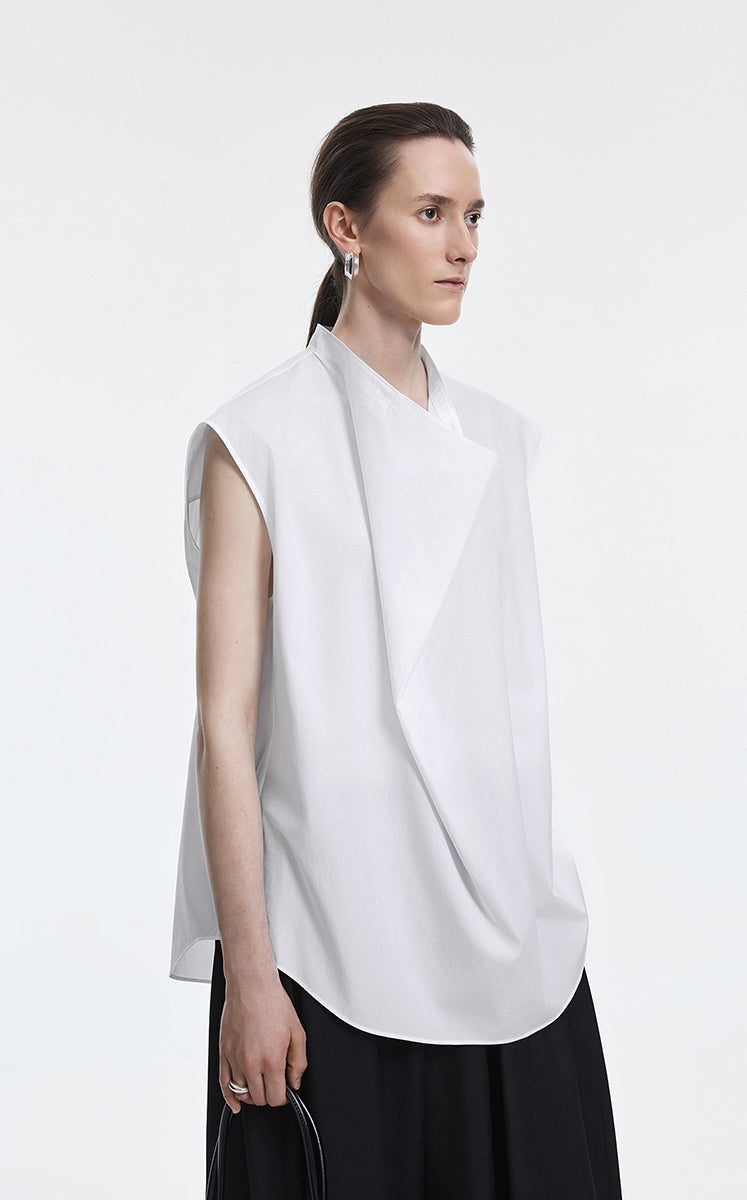 Shirt / JNBY Cotton Poplin Draped Sleeveless Oversize Top
