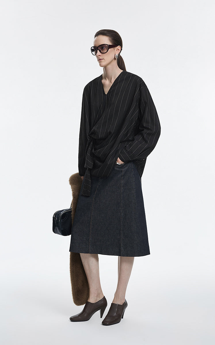 Shirt / JNBY Modal Blend Pleated Hem Oversized Shirt Heather Black