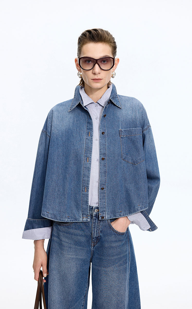 Shirt / JNBY Oversized Cotton Denim Long Sleeve Shirt
