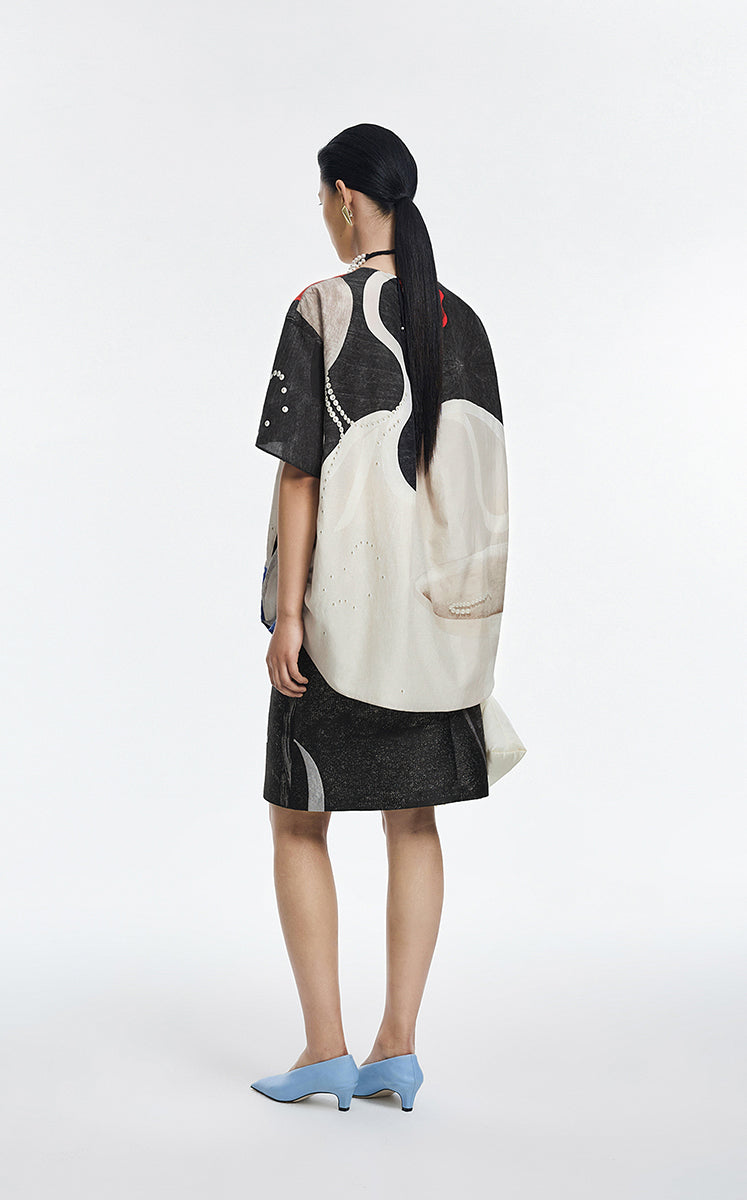 Shirt / JNBY Pearl Print Oversized Short Sleeve Shirt