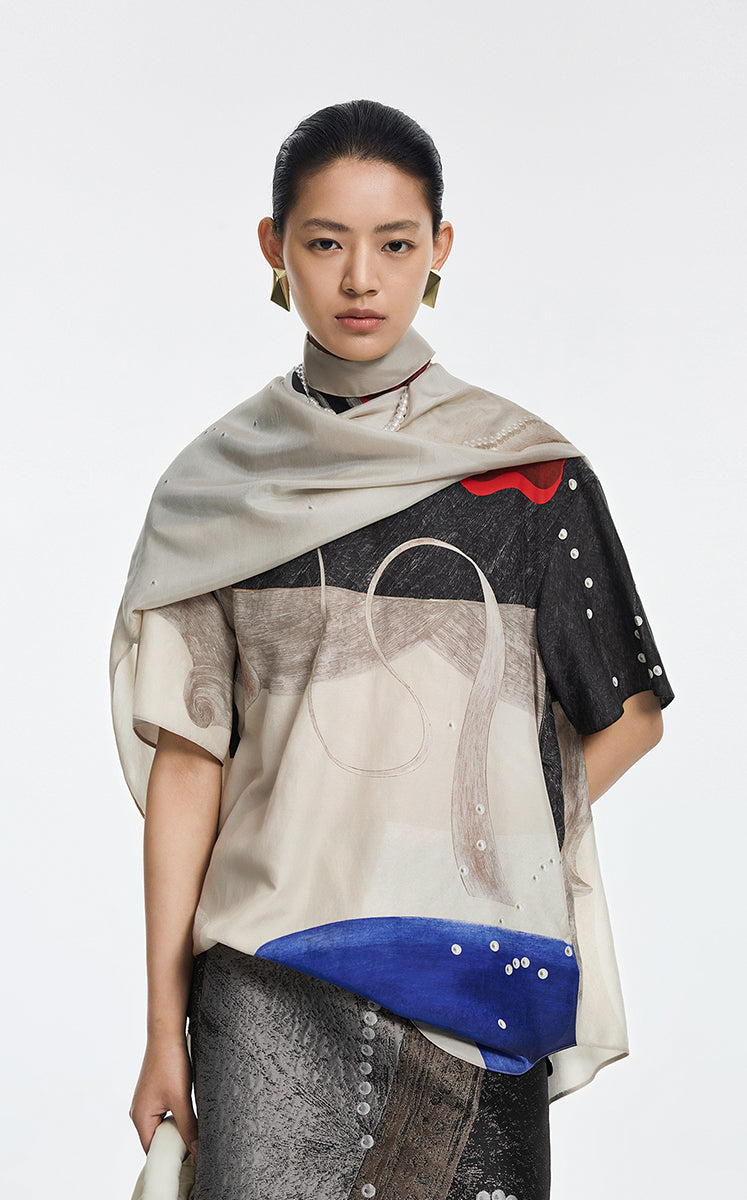 Shirt / JNBY Pearl Print Oversized Short Sleeve Shirt