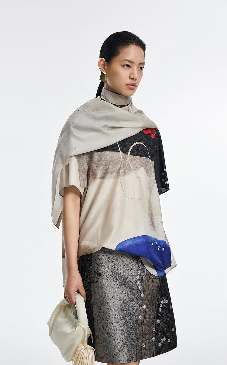 Shirt / JNBY Pearl Print Oversized Short Sleeve Shirt