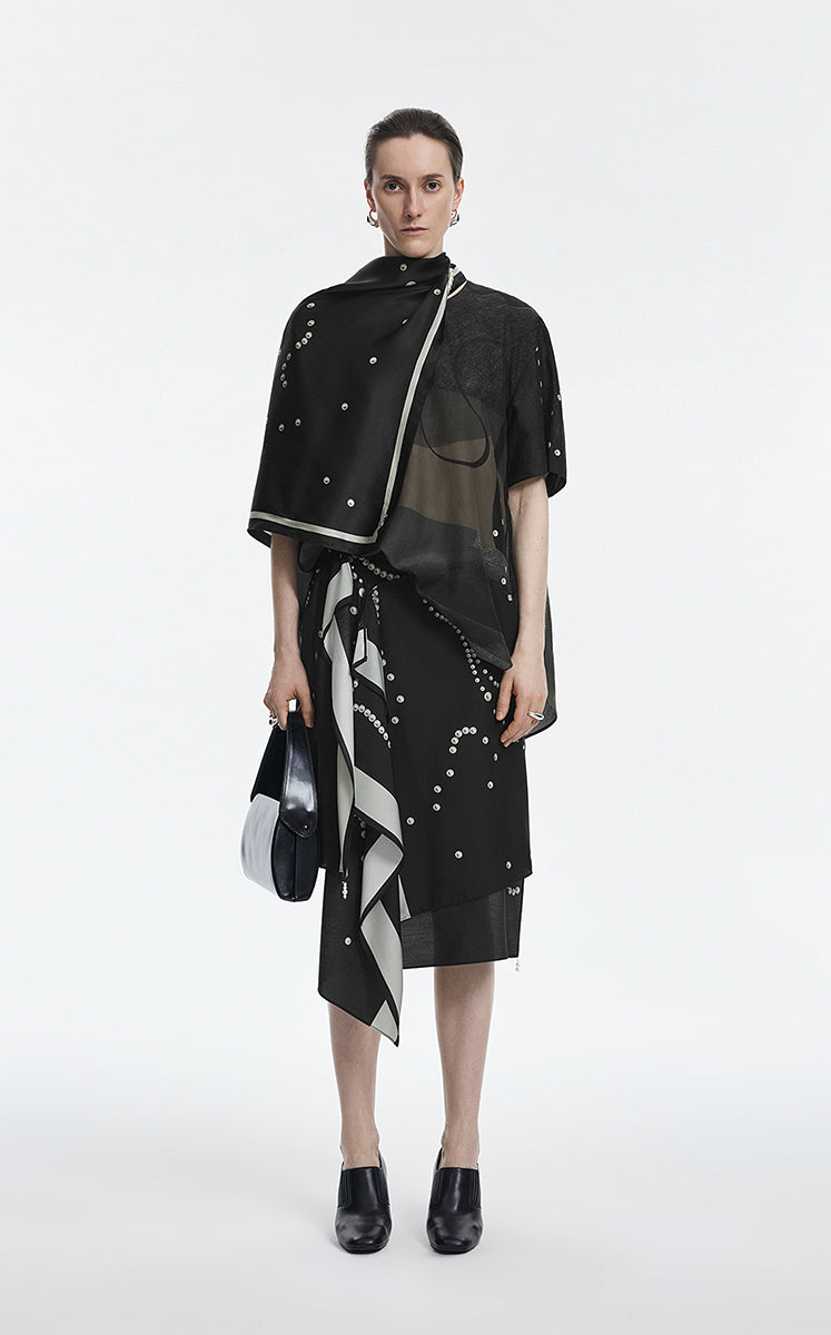 Shirt / JNBY Pearl Print Oversized Short Sleeve Shirt Black Assortment