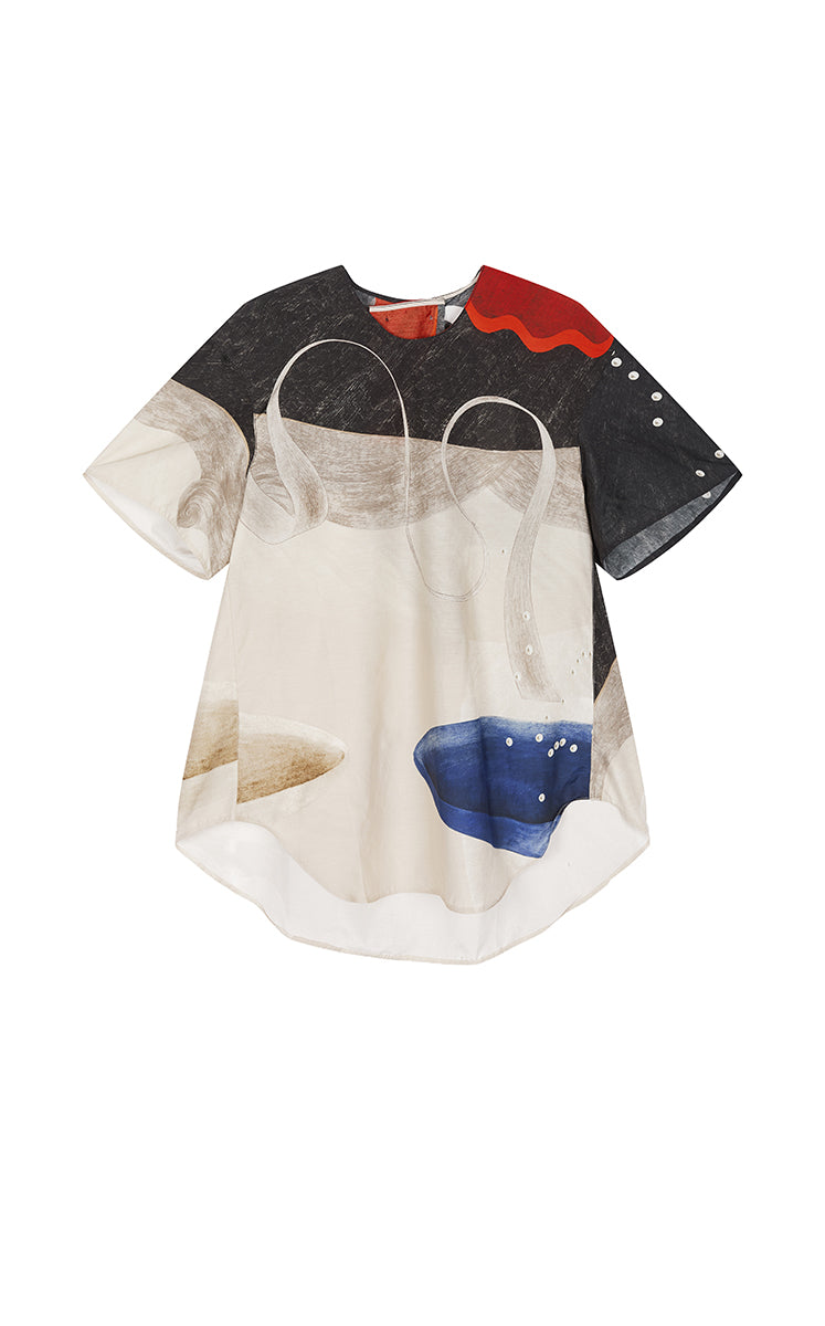Shirt / JNBY Pearl Print Oversized Short Sleeve Shirt