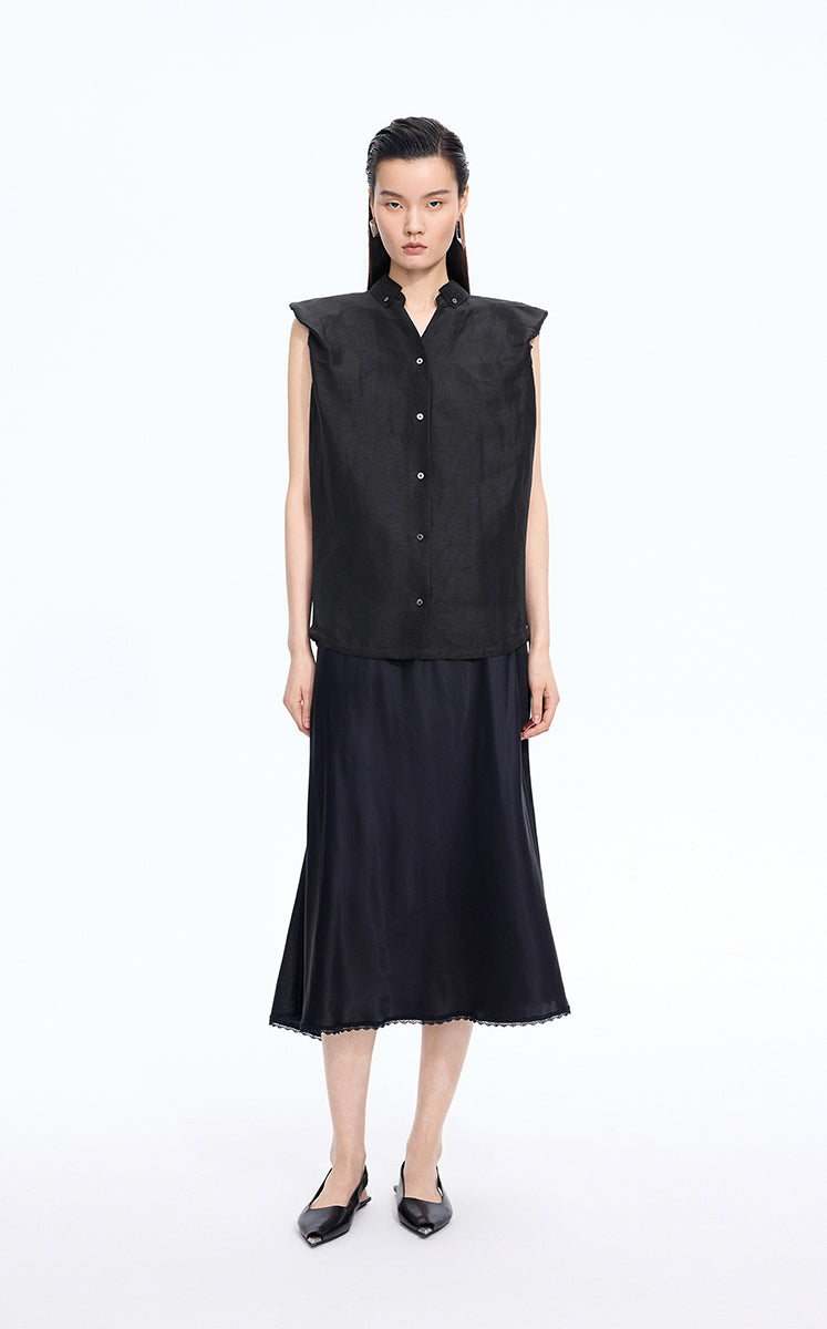 Shirt / JNBY Polka Dot Silk-Linen Sleeveless Shirt Black