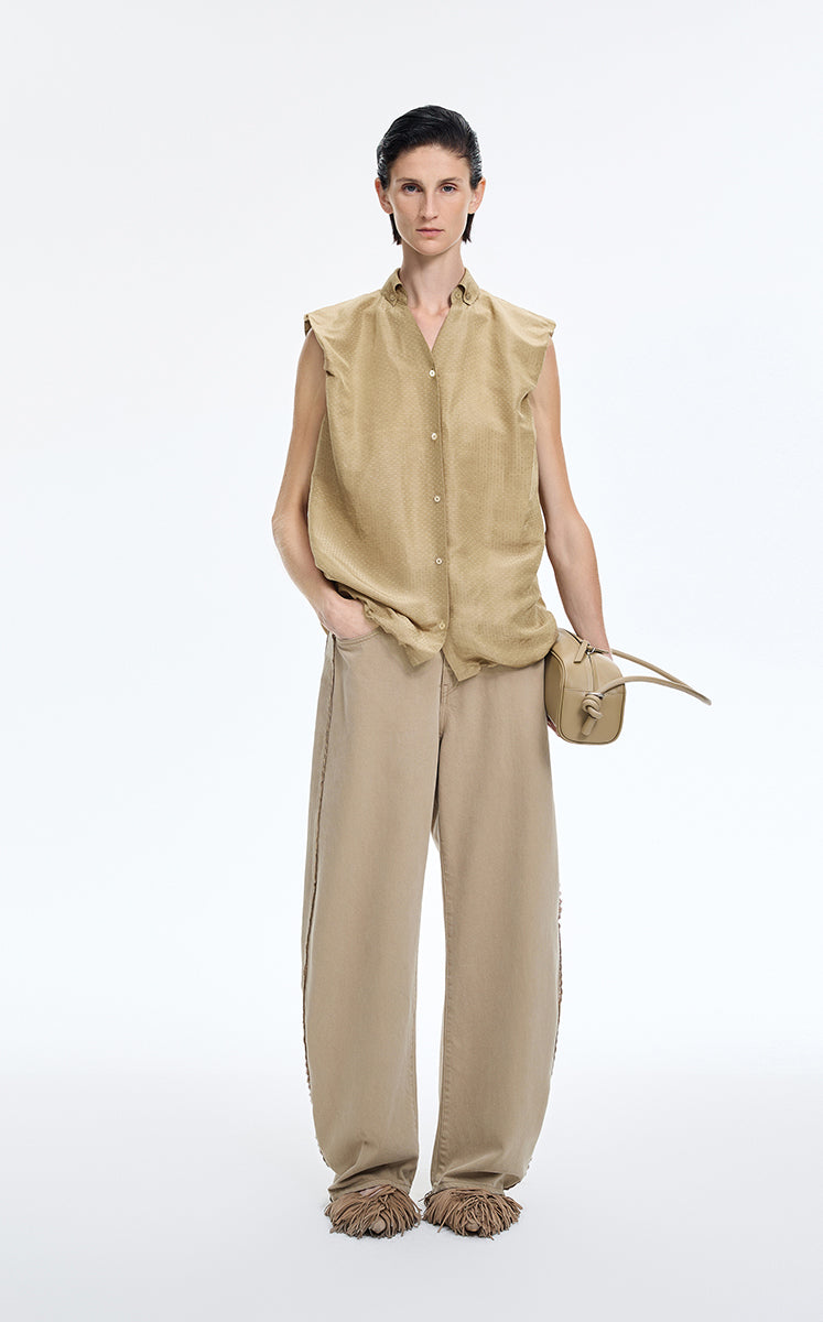 Shirt / JNBY Polka Dot Silk-Linen Sleeveless Shirt Olive Khaki