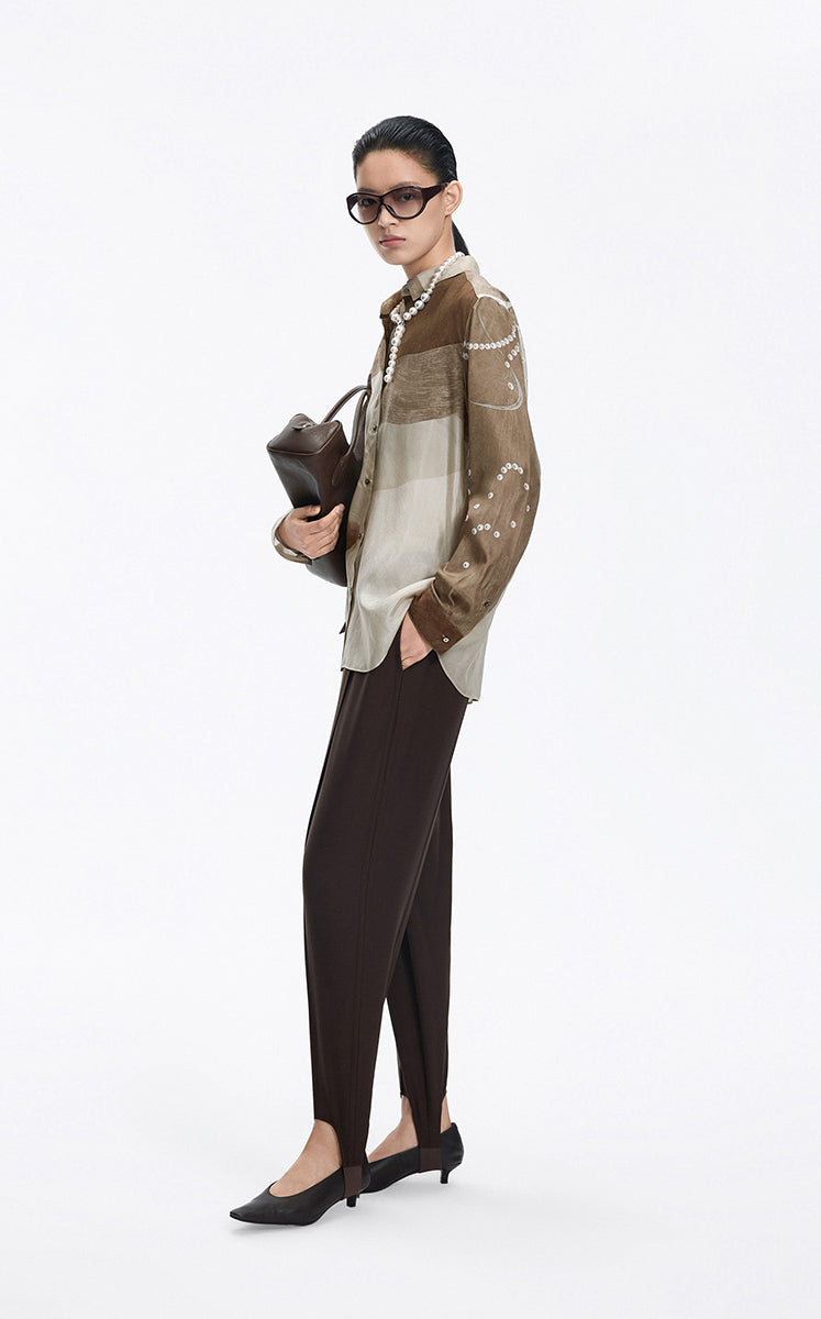 Shirt / JNBY Silk Pearl Print Relaxed Long Sleeve Shirt