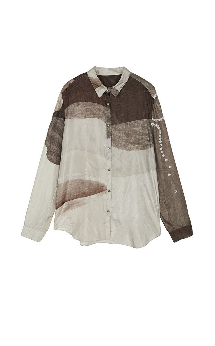 Shirt / JNBY Silk Pearl Print Relaxed Long Sleeve Shirt