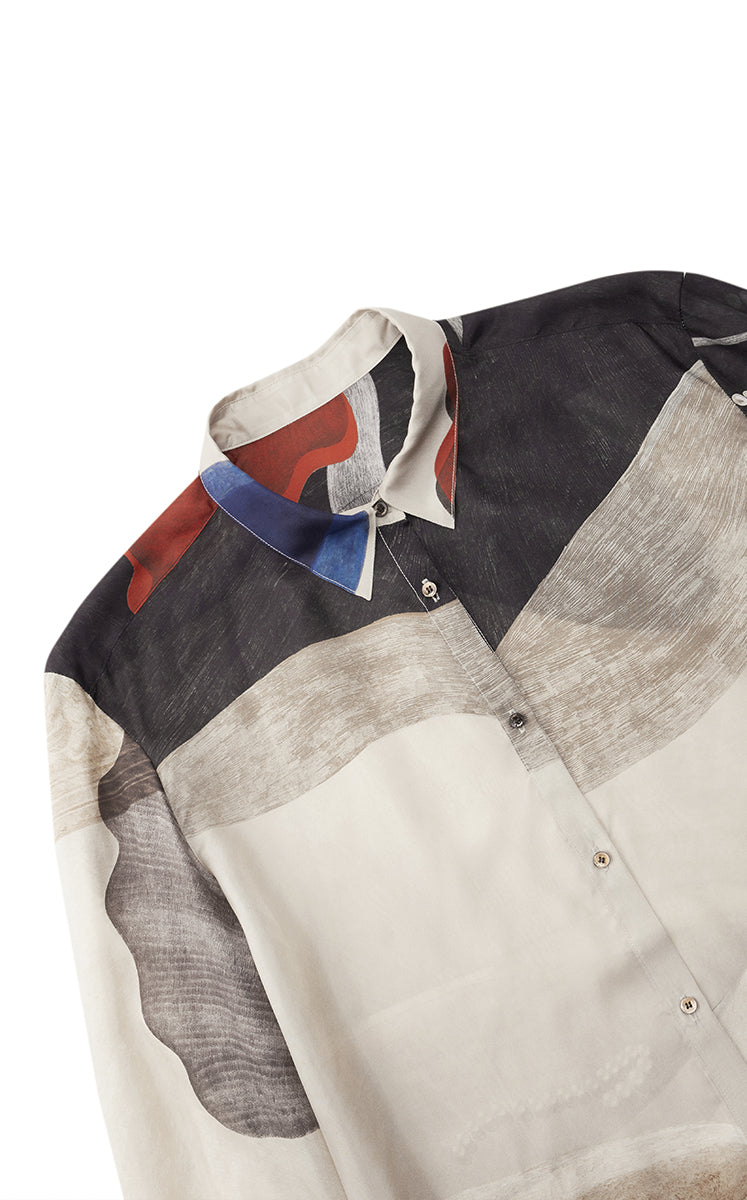 Shirt / JNBY Silk Pearl Print Relaxed Long Sleeve Shirt