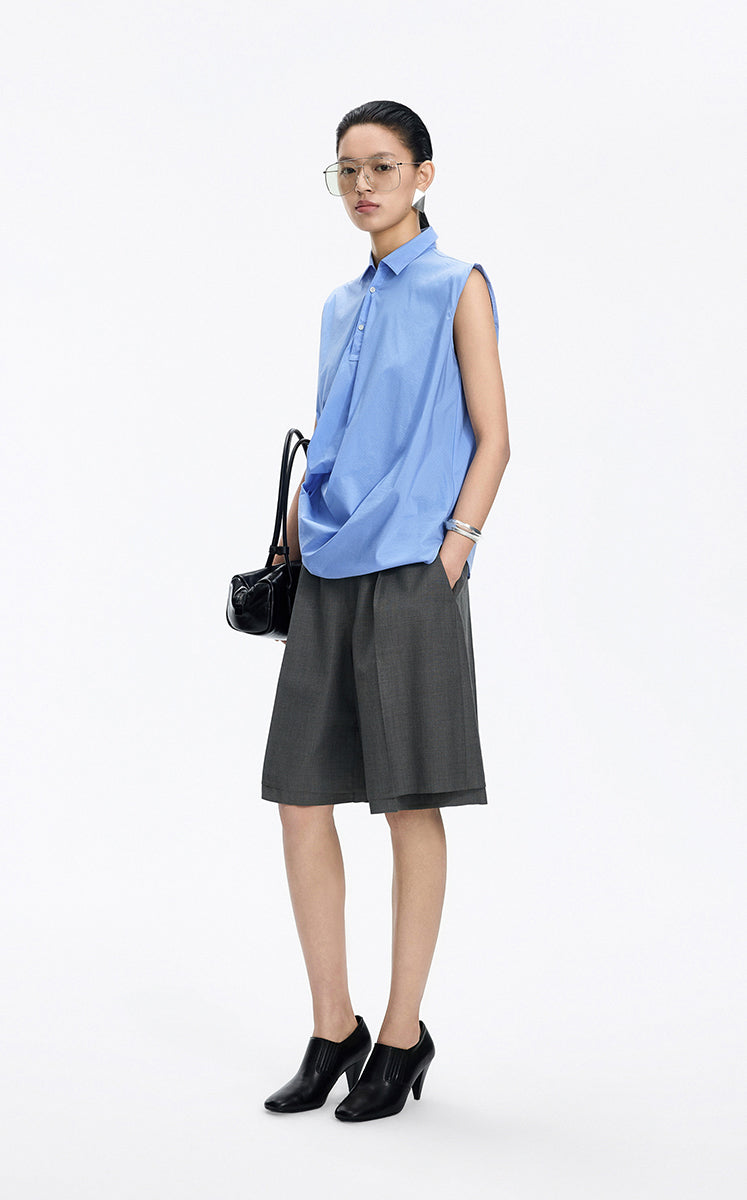 Shirt / JNBY Structured Sleeveless Cotton Pleated Shirt