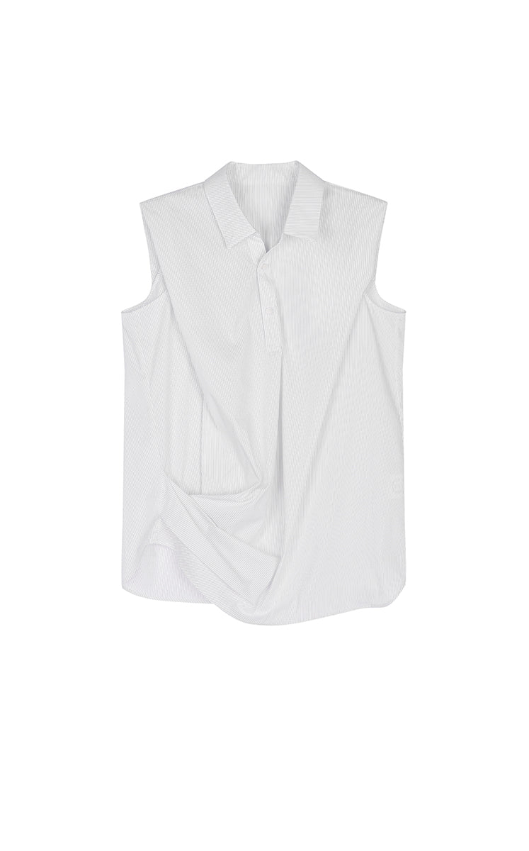 Shirt / JNBY Structured Sleeveless Cotton Pleated Shirt White Base Thin Stripe