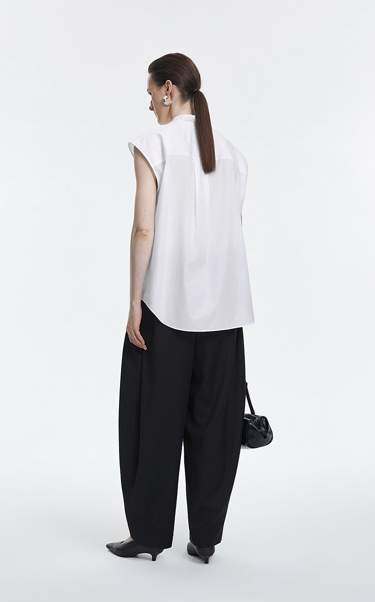 Shirt / JNBY Cotton Poplin Draped Sleeveless Oversize Top Full Bleach-1