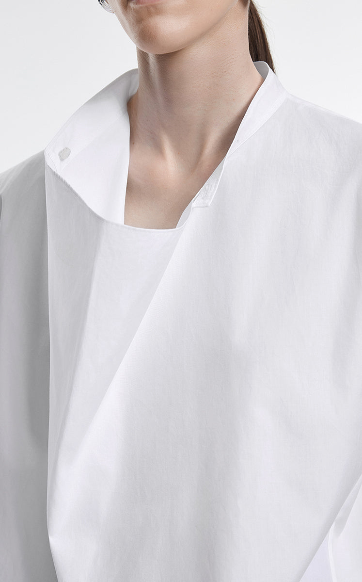 Shirt / JNBY Cotton Poplin Draped Sleeveless Oversize Top Full Bleach-1