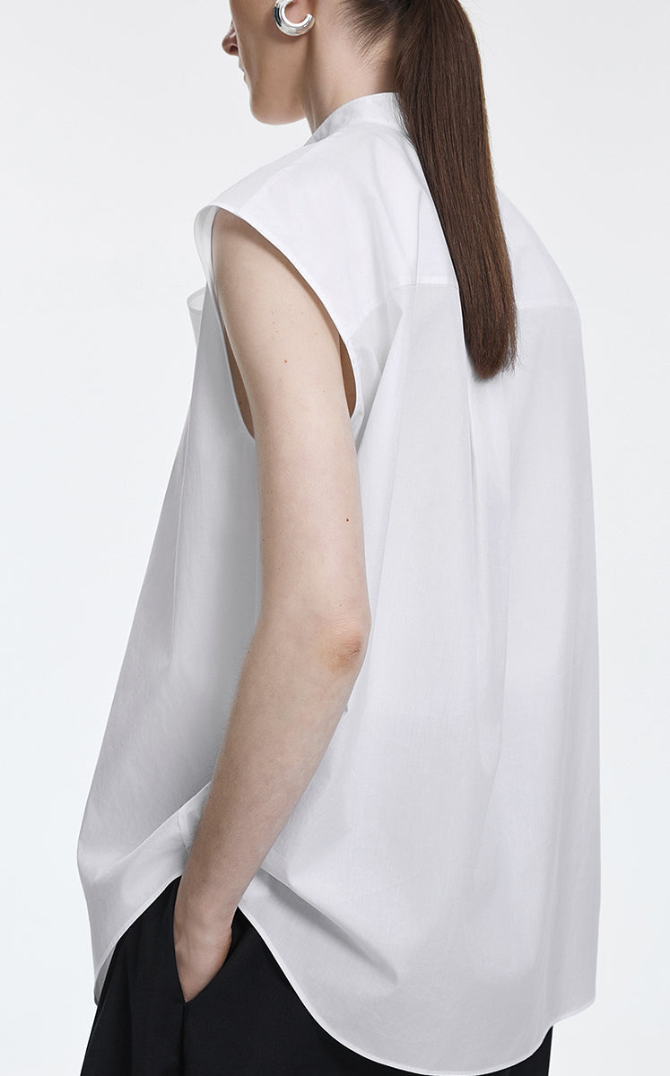 Shirt / JNBY Cotton Poplin Draped Sleeveless Oversize Top Full Bleach-1