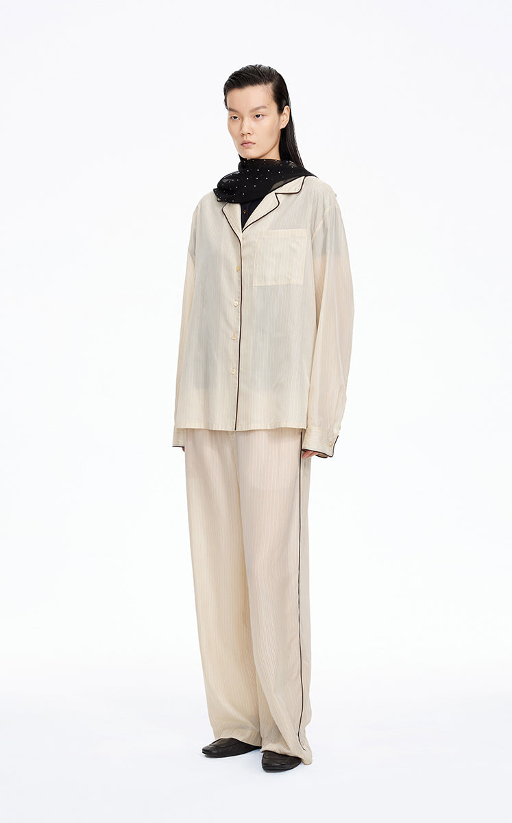 Shirt / JNBY Cupro Relaxed Stripe Shirt Oatmeal Marl-2