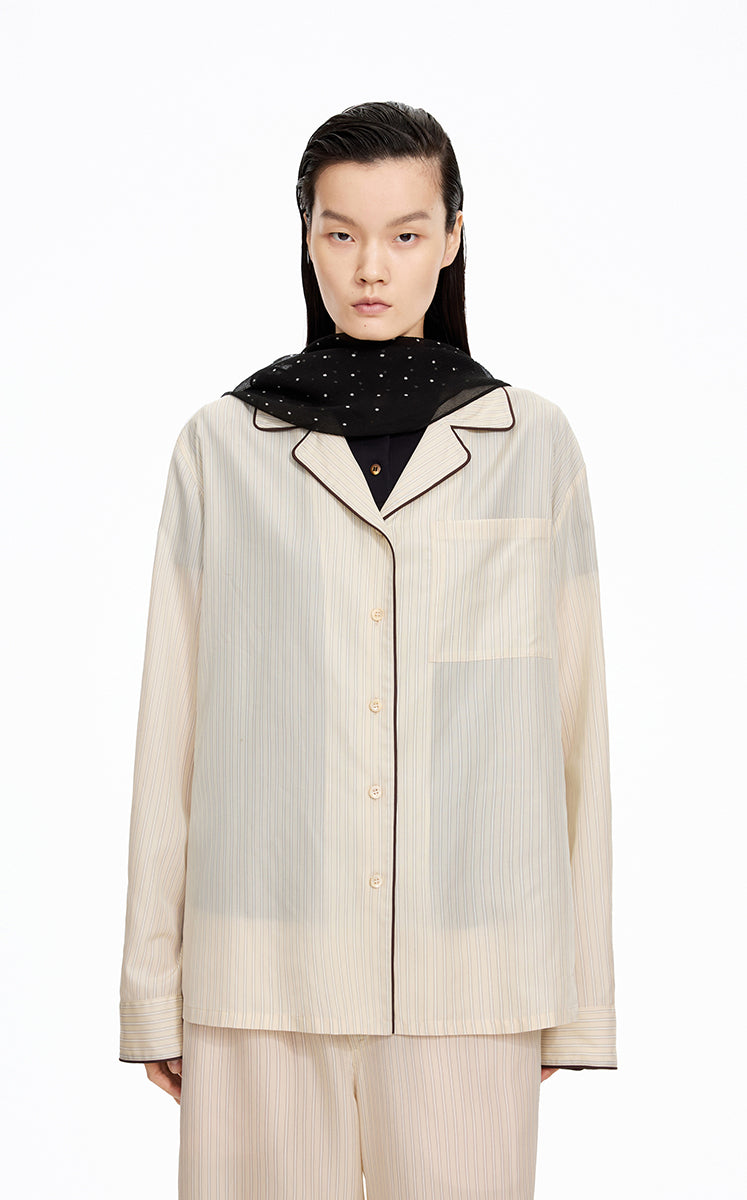 Shirt / JNBY Cupro Relaxed Stripe Shirt Oatmeal Marl-2