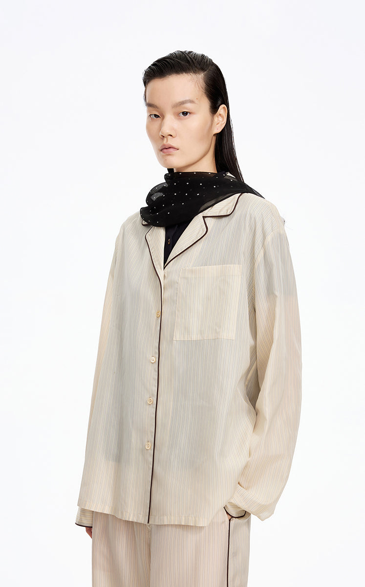 Shirt / JNBY Cupro Relaxed Stripe Shirt Oatmeal Marl-2