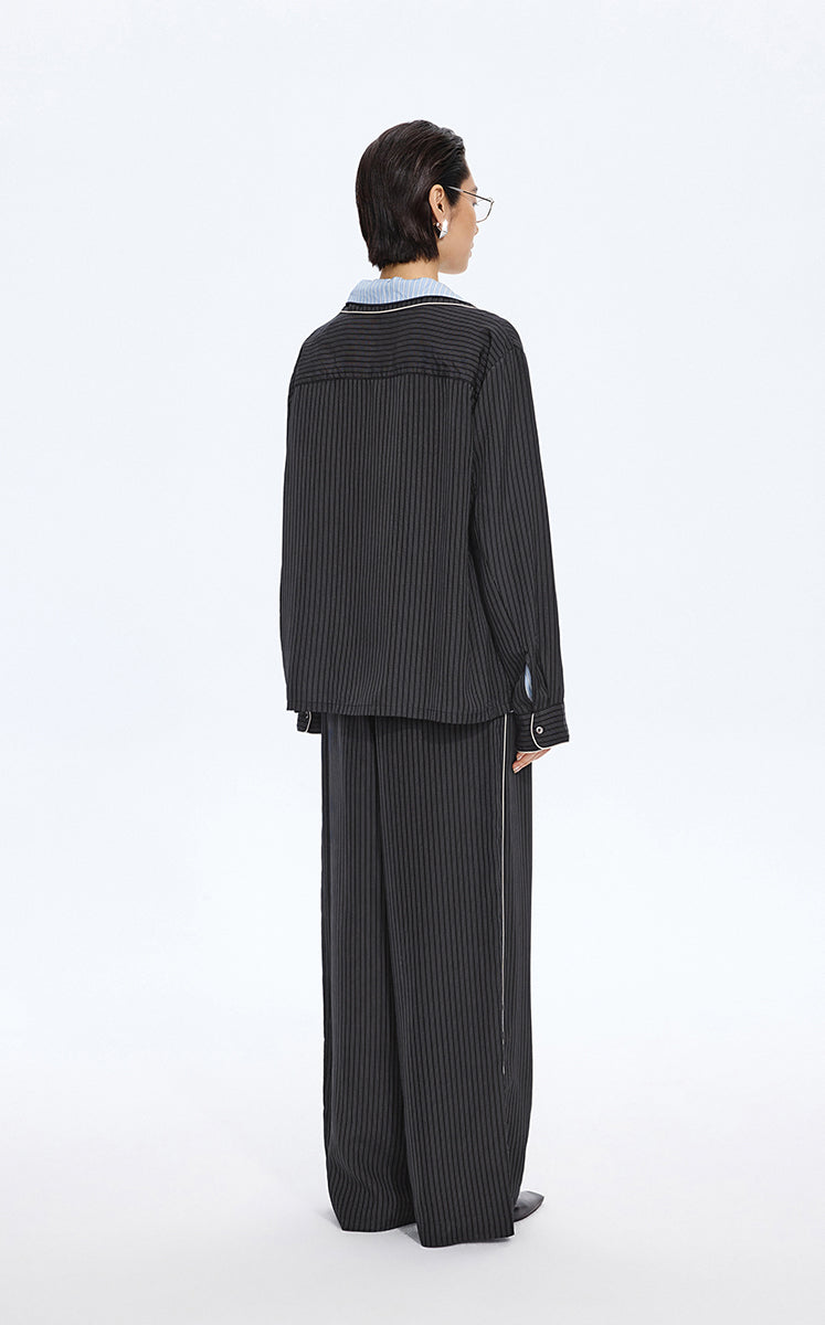 Shirt / JNBY Cupro Relaxed Stripe Shirt Black & White Stripe / Check-3