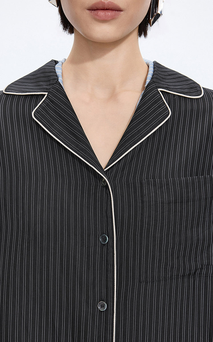 Shirt / JNBY Cupro Relaxed Stripe Shirt Black & White Stripe / Check-3