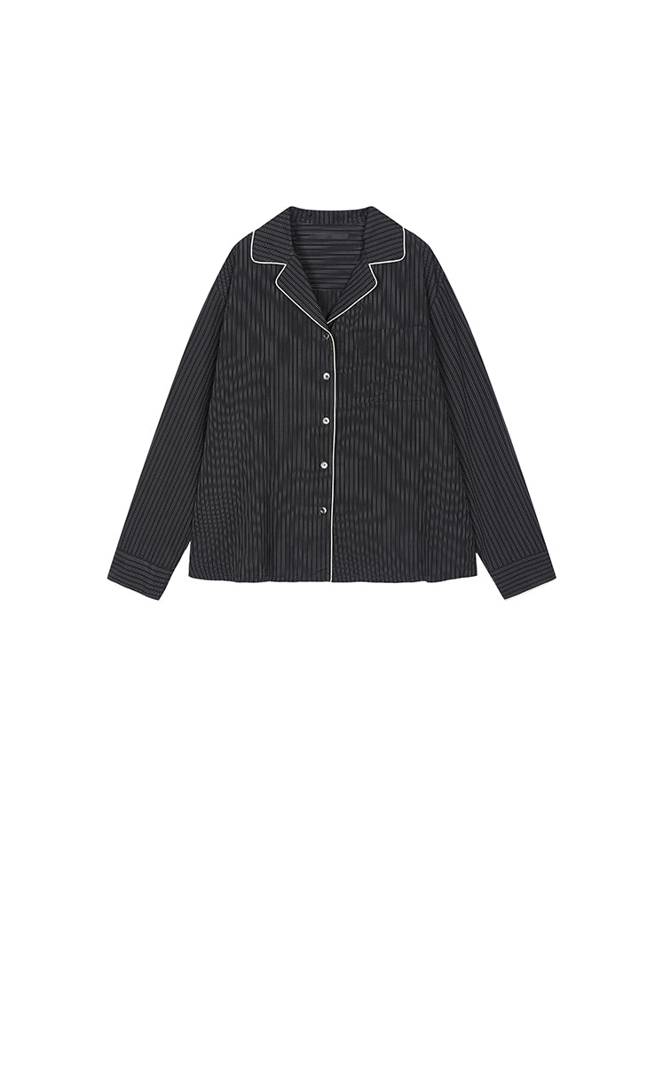 Shirt / JNBY Cupro Relaxed Stripe Shirt Black & White Stripe / Check-3
