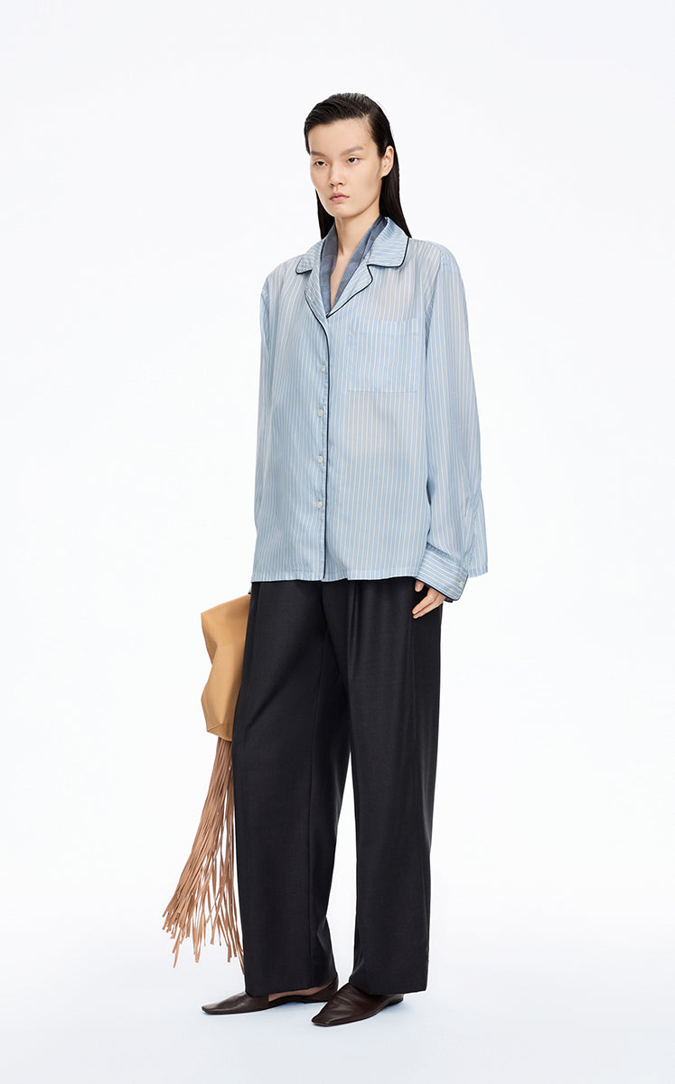 Shirt / JNBY Cupro Relaxed Stripe Shirt Blue & White Check-1