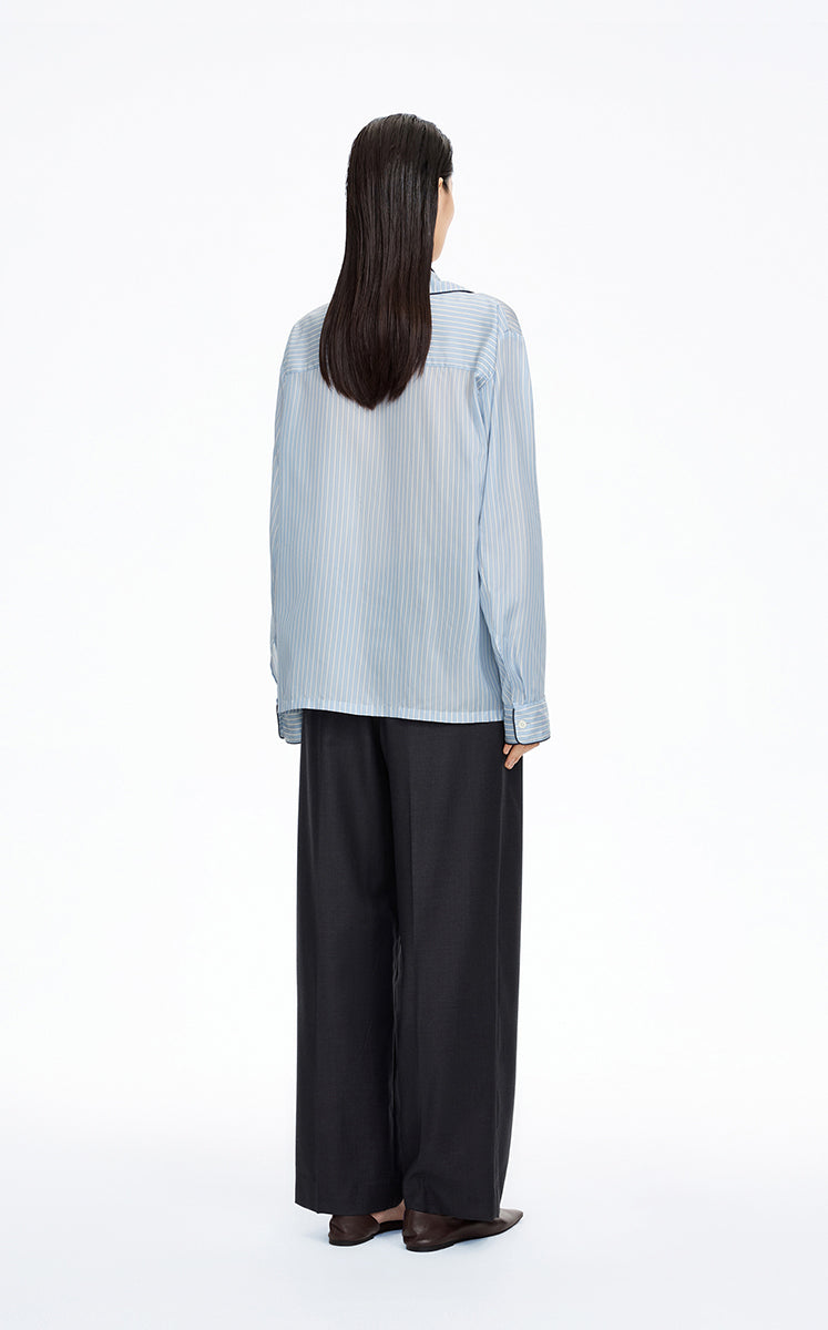 Shirt / JNBY Cupro Relaxed Stripe Shirt Blue & White Check-1