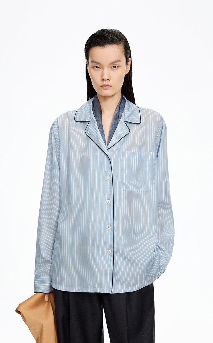Shirt / JNBY Cupro Relaxed Stripe Shirt Blue & White Check-1