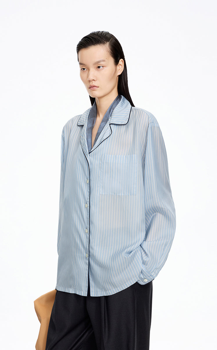 Shirt / JNBY Cupro Relaxed Stripe Shirt Blue & White Check-1