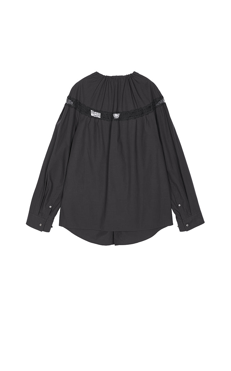 Shirt / JNBY Lace Panel Cotton Relaxed Long Sleeve Shirt Black-2