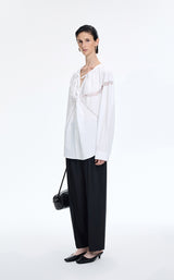 Shirt / JNBY Lace Panel Cotton Relaxed Long Sleeve Shirt