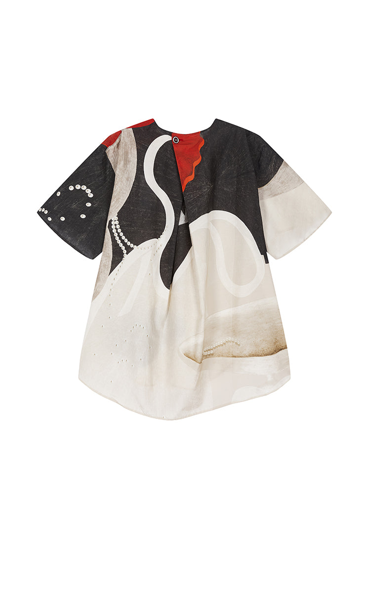 Shirt / JNBY Pearl Print Oversized Short Sleeve Shirt Beige Black Assortment-1