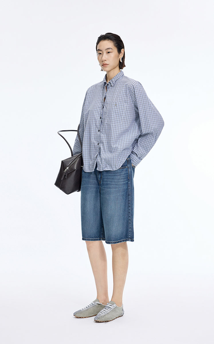Shirt / JNBY Relaxed Modern Check Shirt Blue & White Check-1