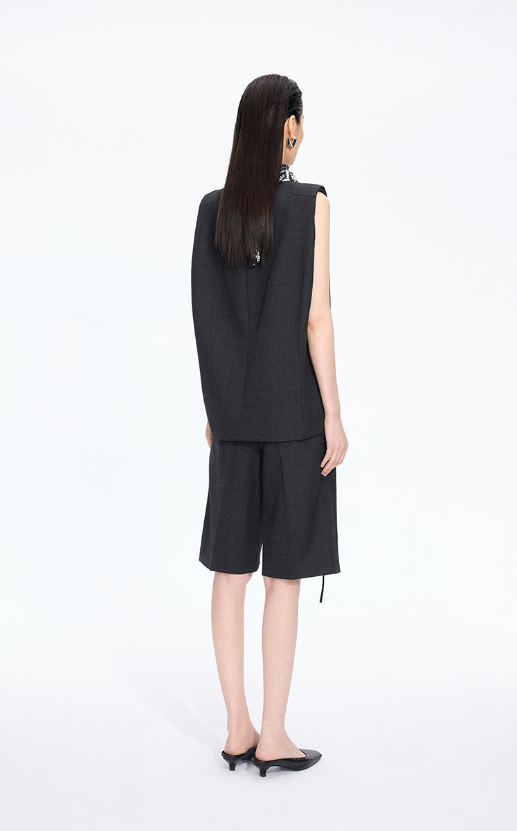 Shirt / JNBY Round Neck Sleeveless Zip-Back Top Dark Grey Marl-2