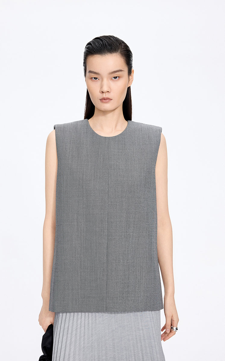 Shirt / JNBY Round Neck Sleeveless Zip-Back Top Black & White Stripe / Check-1